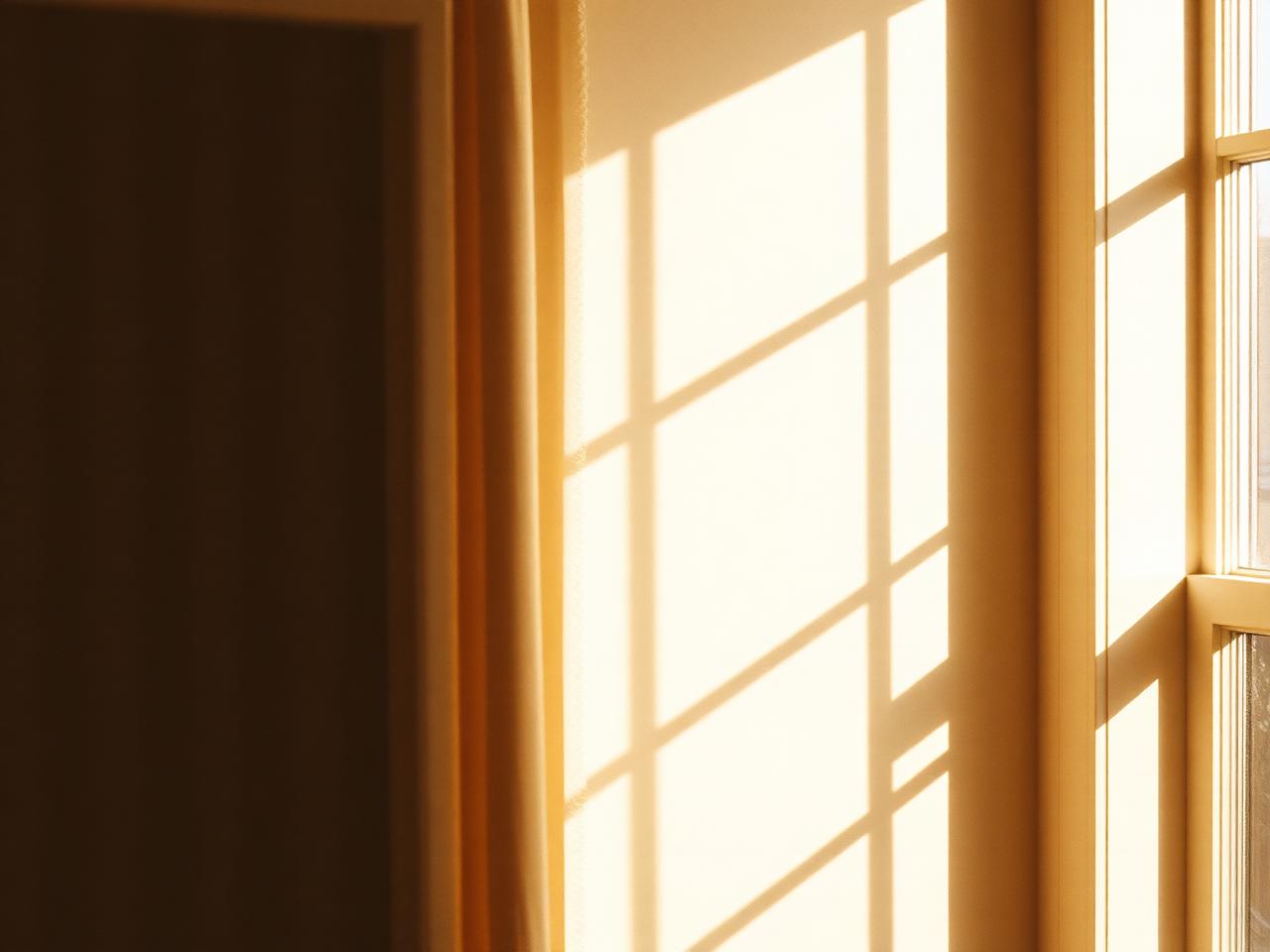 Warm light falling through a tall sash window